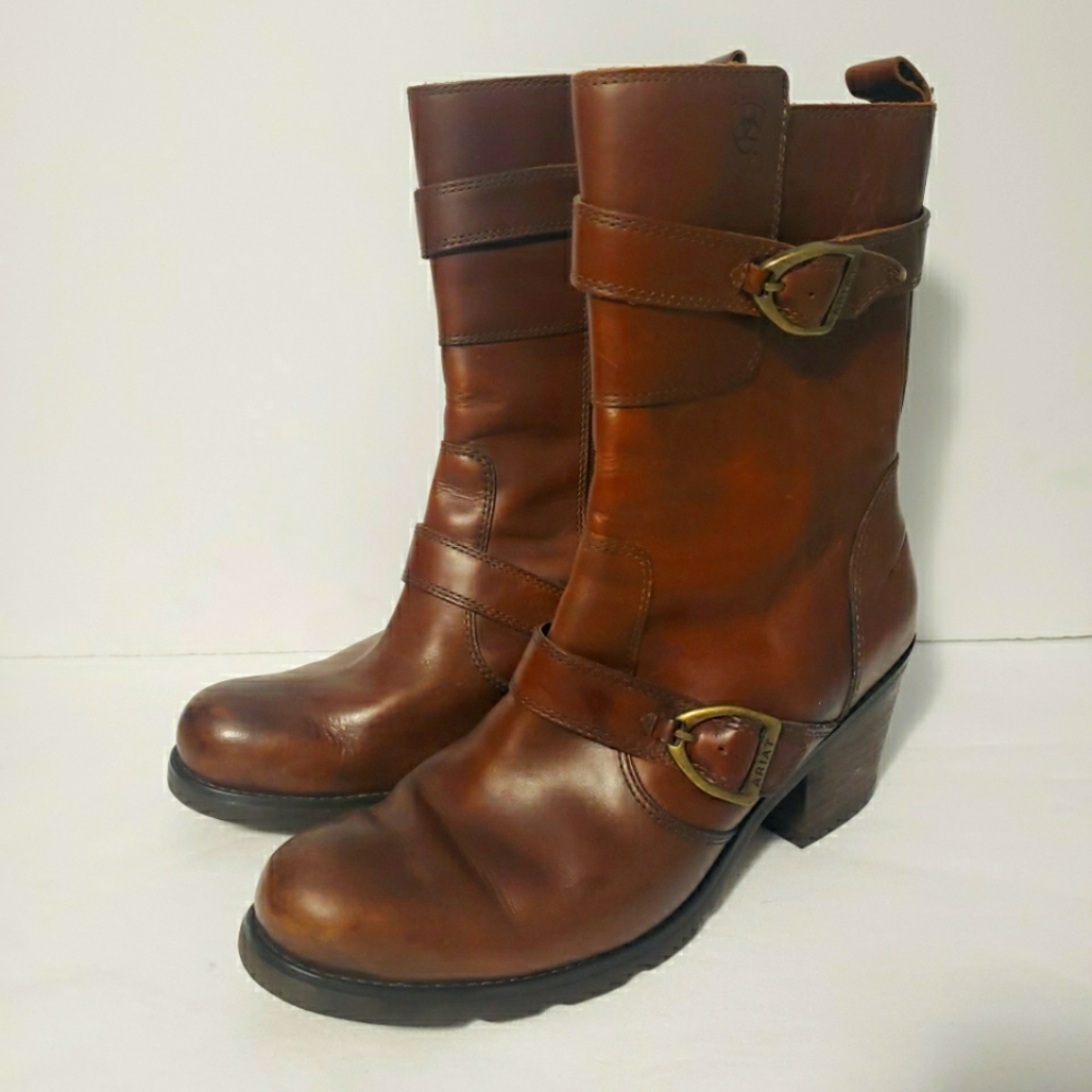 Ariat Womens 20525 Brown Double Buckle Midcalf Moto Biker Boots Size 10B